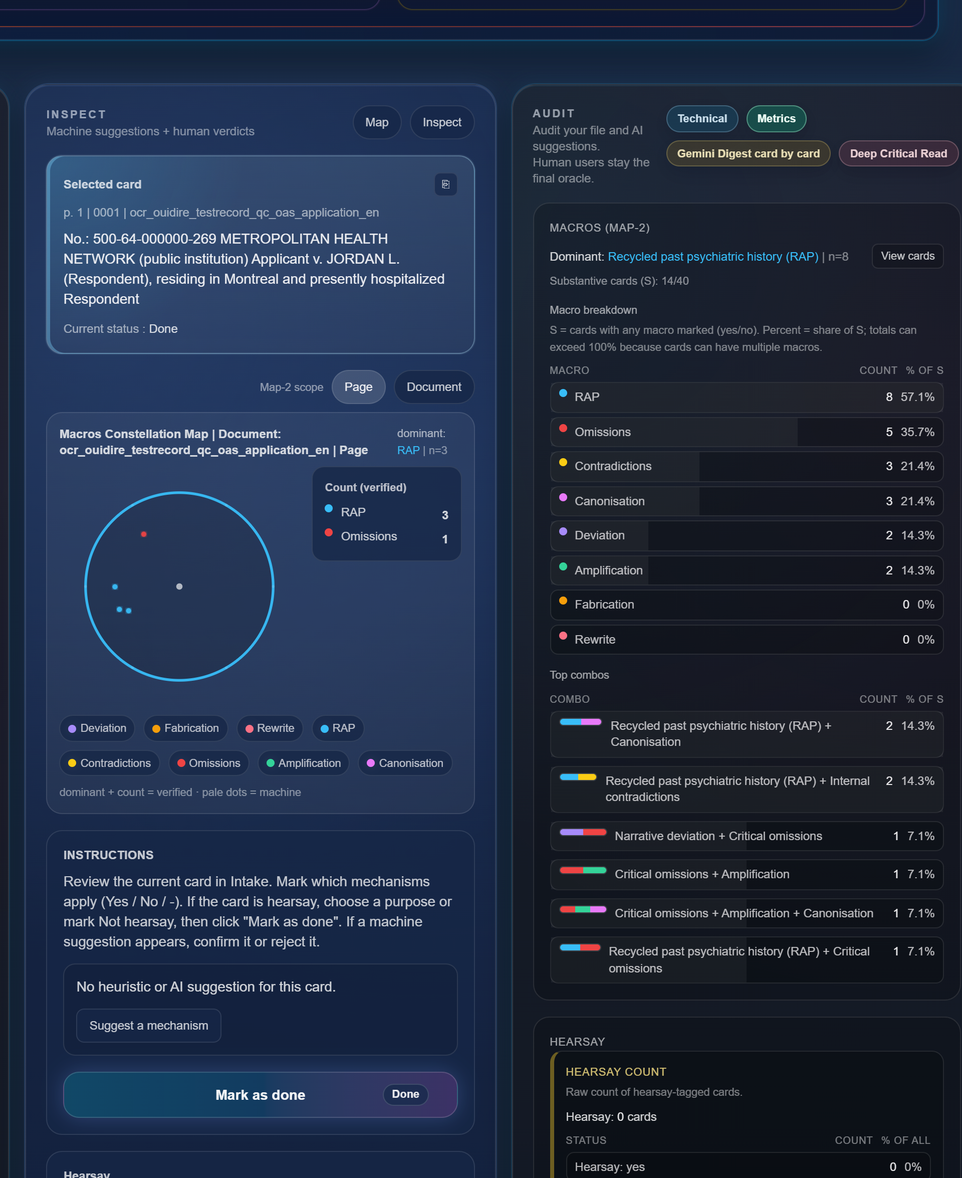 Save my work and Restore stay close to the review flow in the workspace