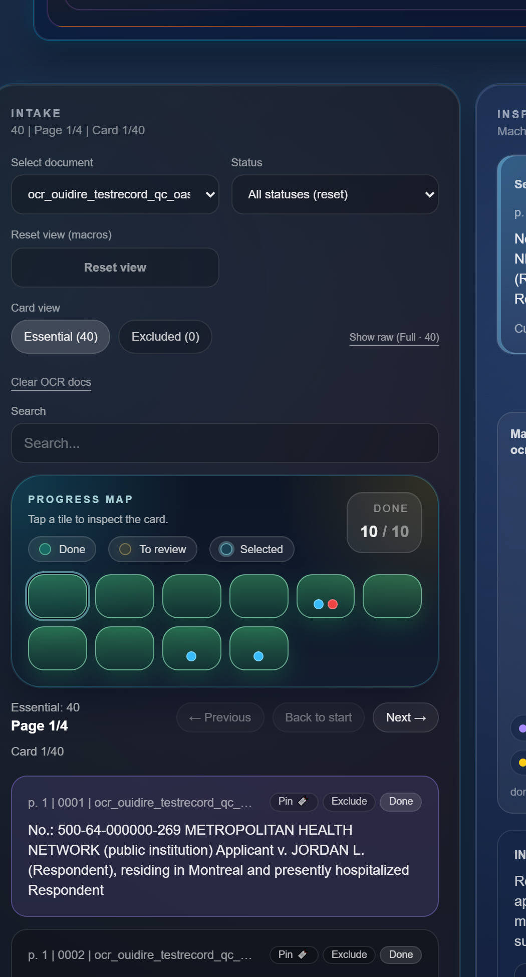Map-1 Brite-Lite shows progress tiles and lets you open a card by selecting its tile