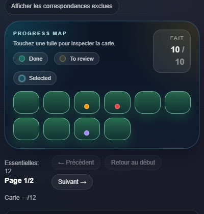 Map-1 Brite-Lite montre les tuiles de progression et permet d'ouvrir une carte en touchant sa tuile