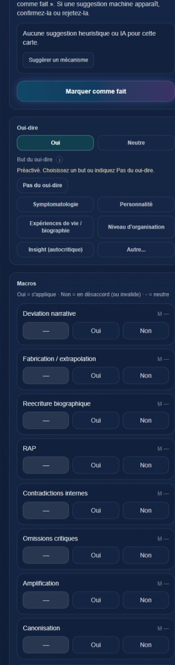 Zone d'annotation du oui-dire et des macros sur une carte du OuiDire testkit