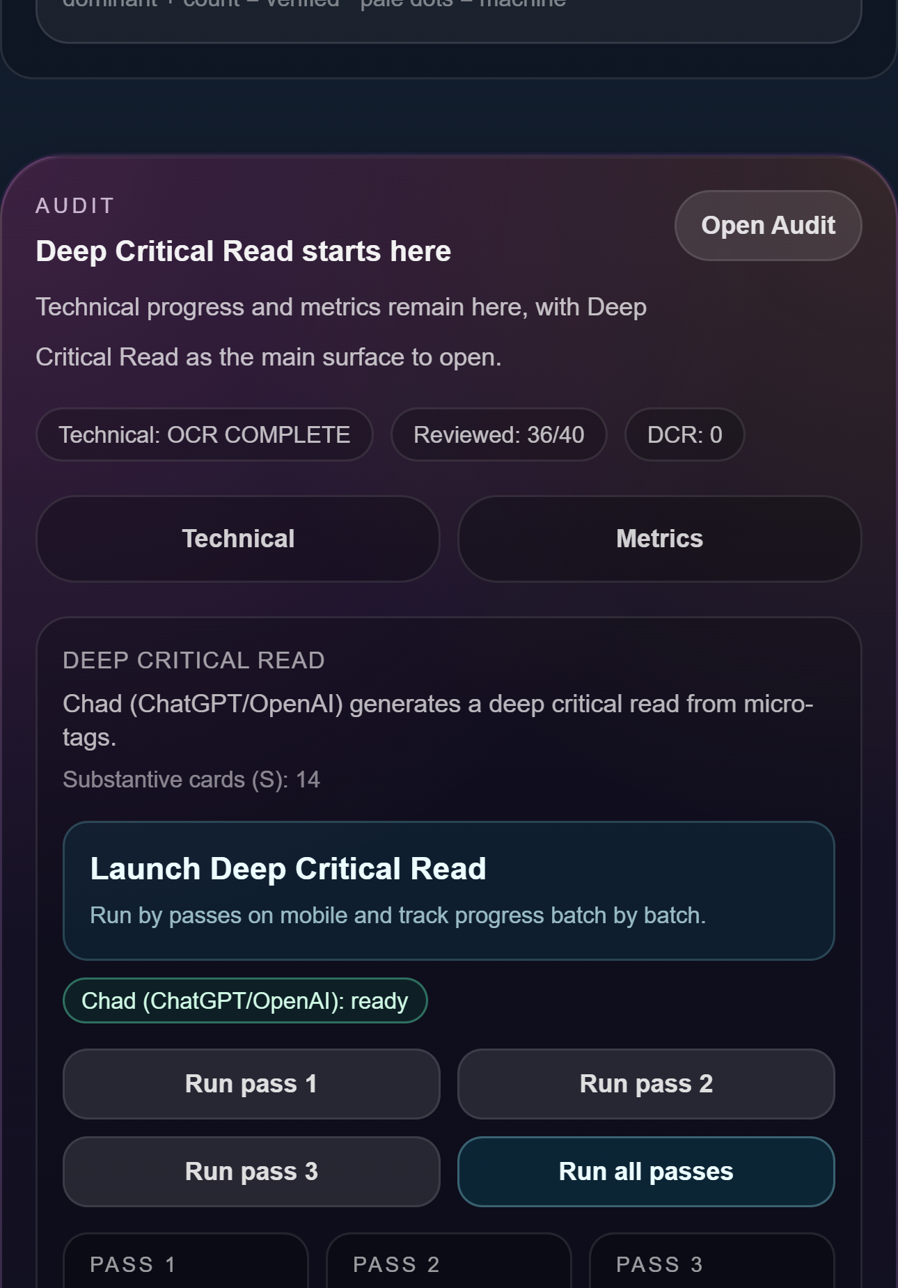 Deep Critical Read shows detailed results and prepares the PDF export