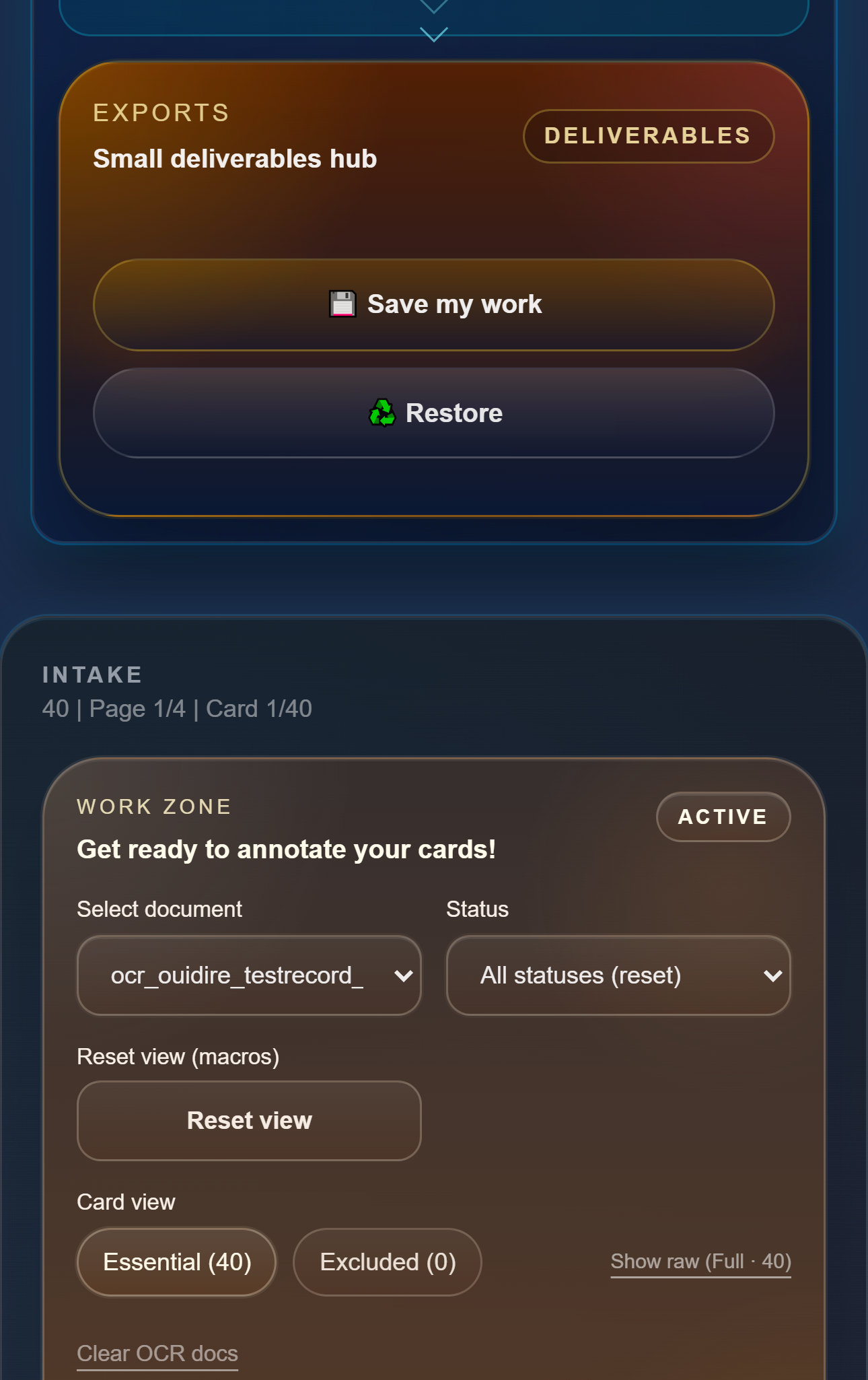 Hearsay and macro annotation area on a OuiDire testkit card