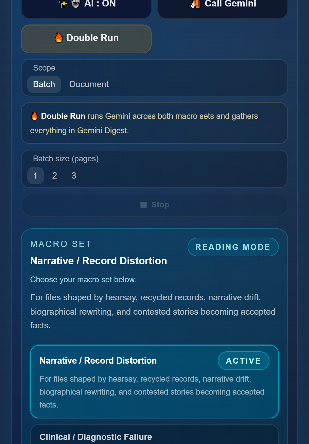The macro set, Call Gemini, and Double Run live in the same mobile control area