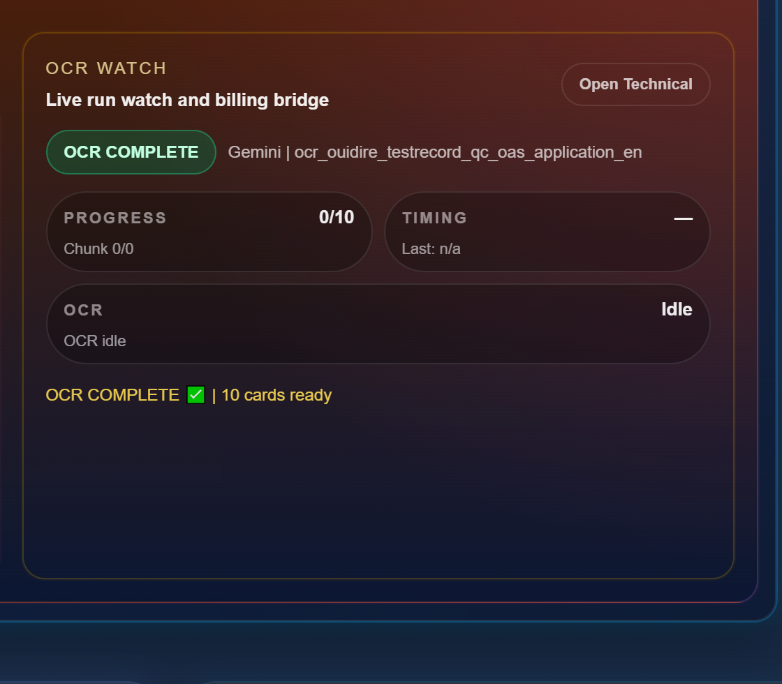 The OCR Watch section lets you follow OCR execution and progress in real time
